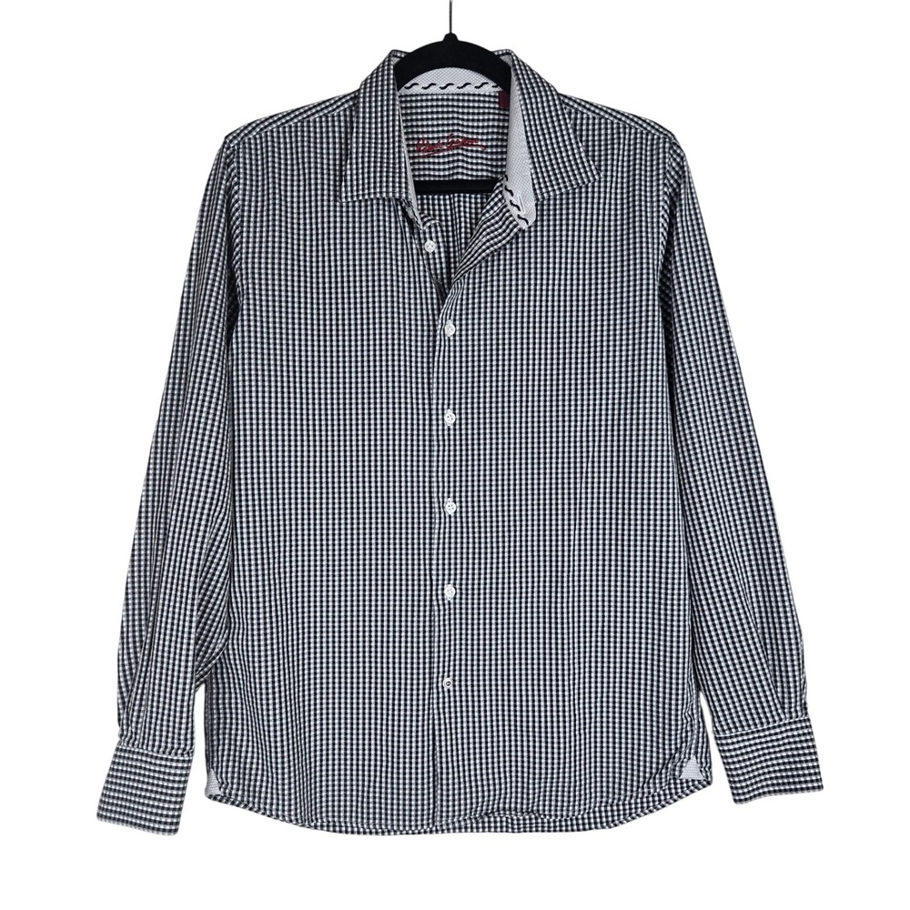 Robert Graham Boys XL Button Up Shirt‎ Black White Gingham Check Cotton Preppy